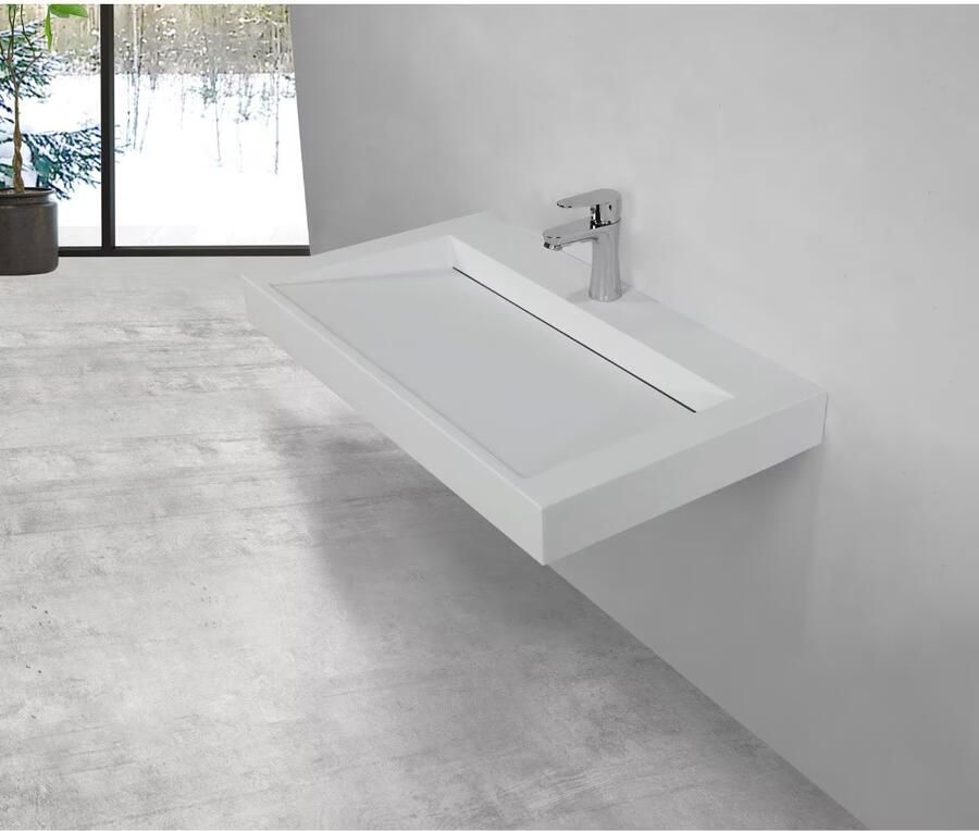 SaniClear Hoya wastafel met kraangat 80x45.5x8 cm solid surface wit mat