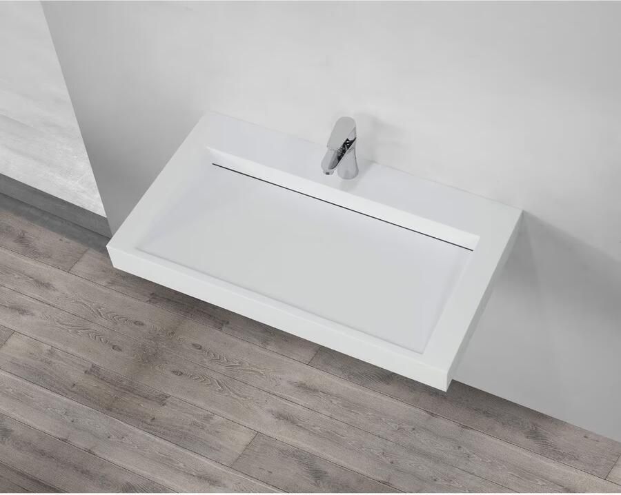 SaniClear Hoya wastafel met kraangat 80x45.5x8 cm solid surface wit mat - Foto 2