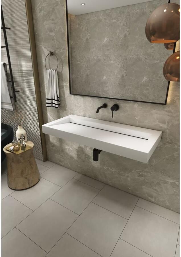 SaniClear Hoya wastafel zonder kraangat 100x45.5x8 cm solid surface wit mat - Foto 3