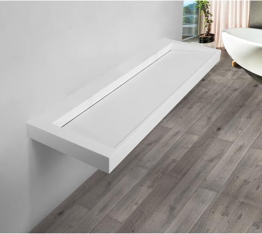 SaniClear Hoya wastafel zonder kraangat 140x45.5x8 cm solid surface wit mat