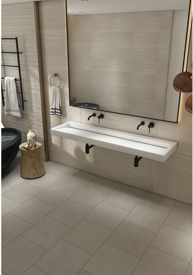 SaniClear Hoya wastafel zonder kraangat 160x45.5x11 cm solid surface wit mat