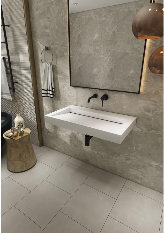 SaniClear Hoya wastafel zonder kraangat 80x45.5x8 cm solid surface wit mat - Foto 3