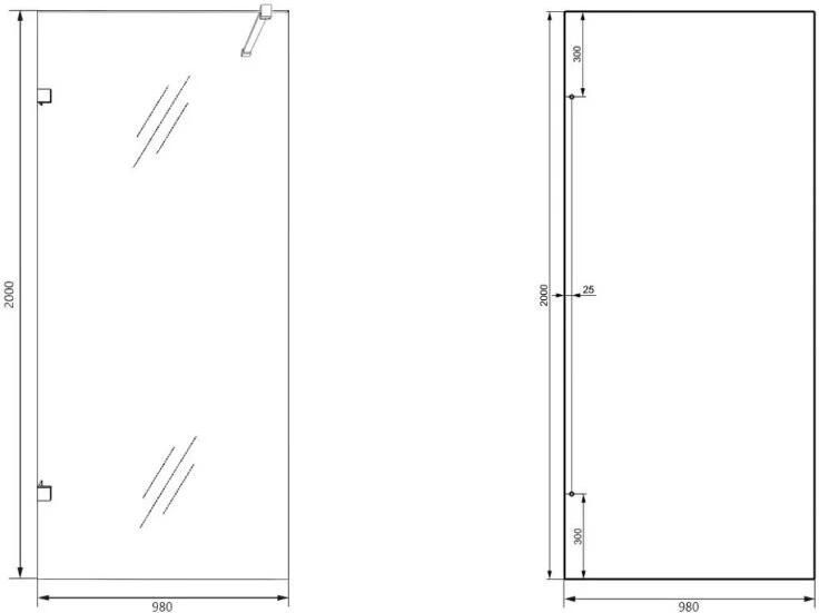 SaniClear Inloopdouche Antique | 100x200 cm | Profielloze | Incl.Stabilisatiestang | Helder glas | Verouderd messing beslag - Foto 2