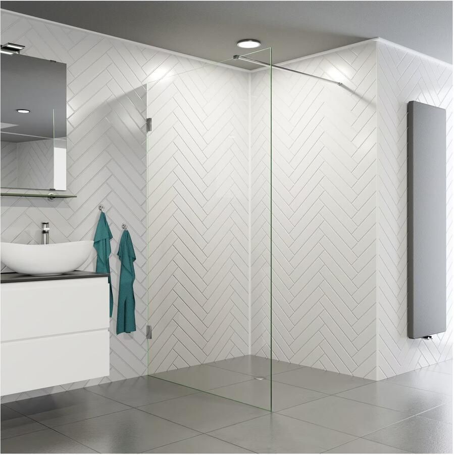 SaniClear Inloopdouche Modern | 90x200 cm | Profieloos | Helder glas | Rvs look beslag