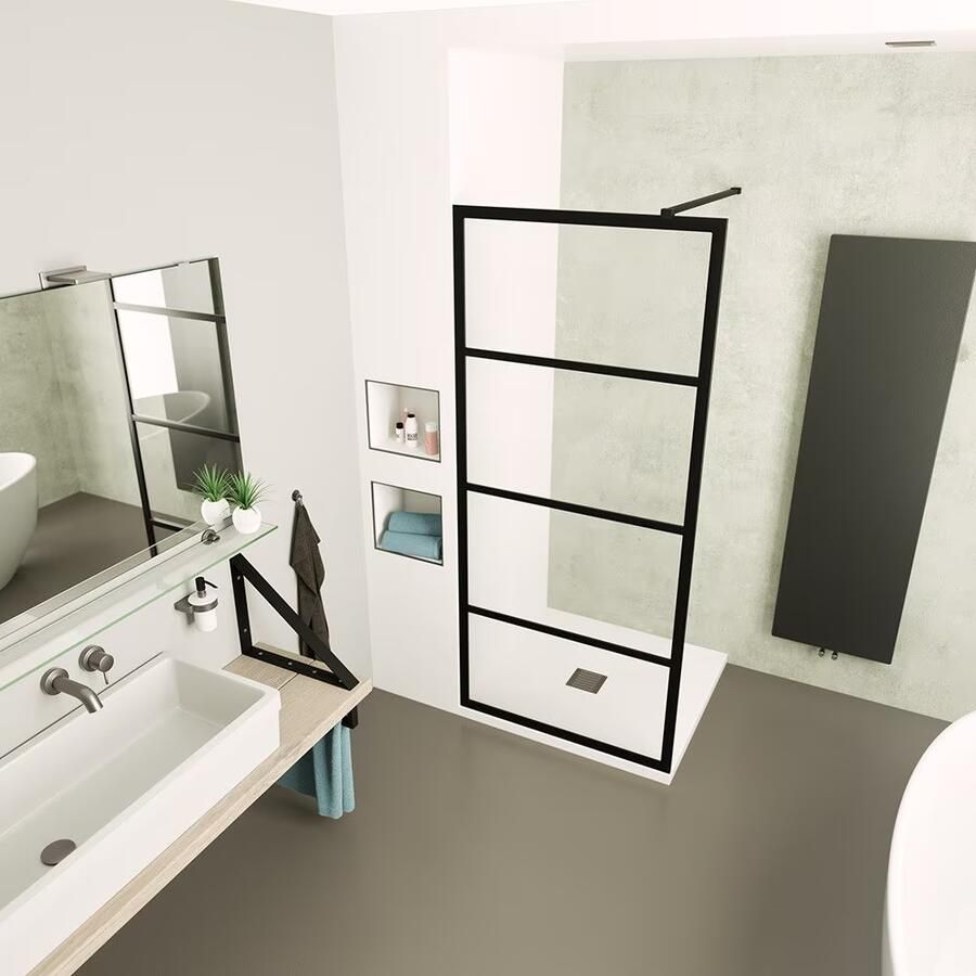 SaniClear Inloopdouche Nero | 90x200 cm | Helder glas | Mat zwart beslag