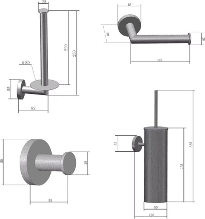 SaniClear Iron toilet accessoiresset 4-delig Verouderd ijzer gunmetal