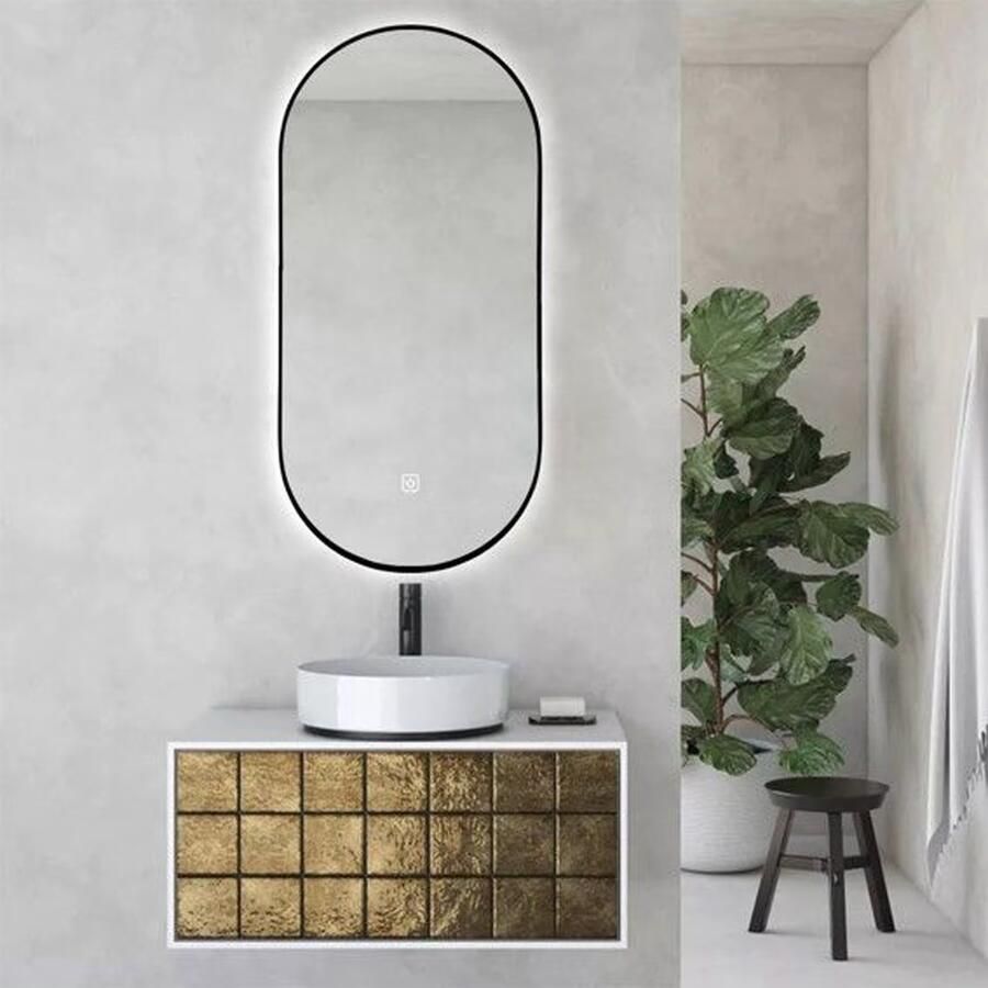 SaniClear Parma set 2 Black ovale spiegel met LED verlichting en spiegelverwarming 100x50cm mat zwart - Foto 3