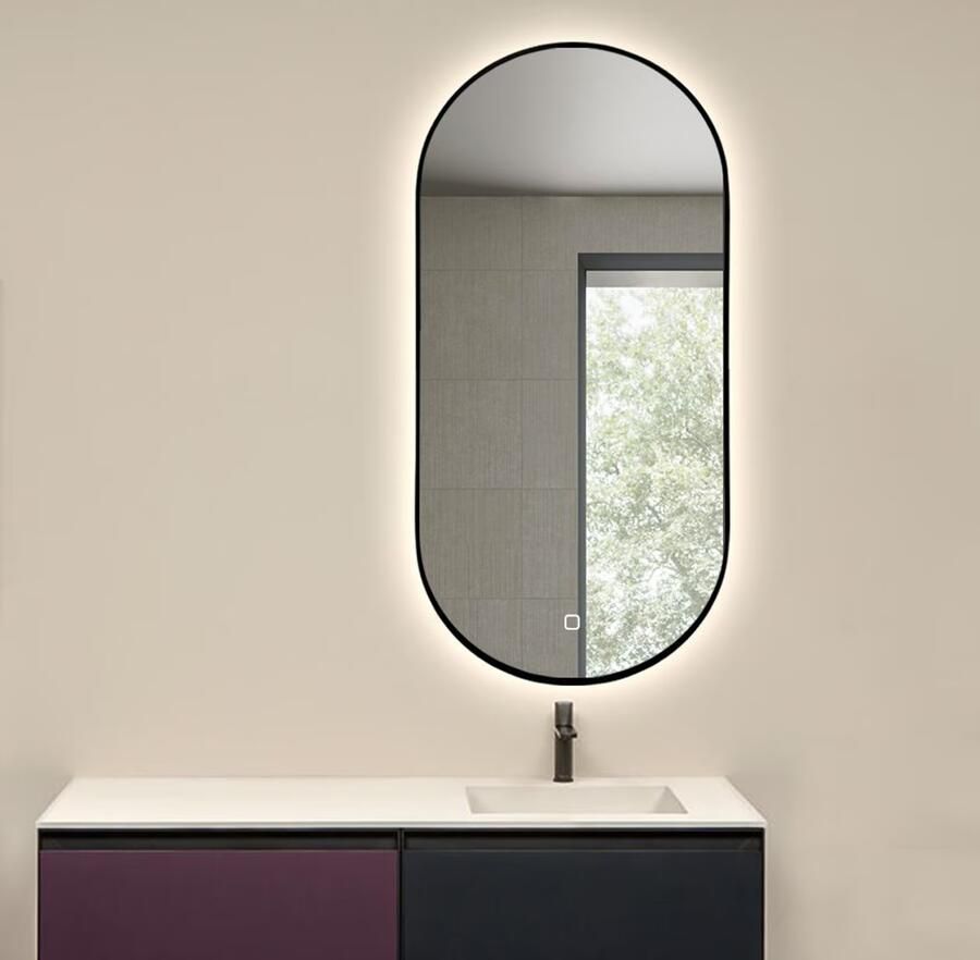 SaniClear Badkamerspiegel Parma Black | 100x50 cm | Ovaal | Indirecte LED verlichting | Touch button | Met verwarming | Mat zwart - Foto 3