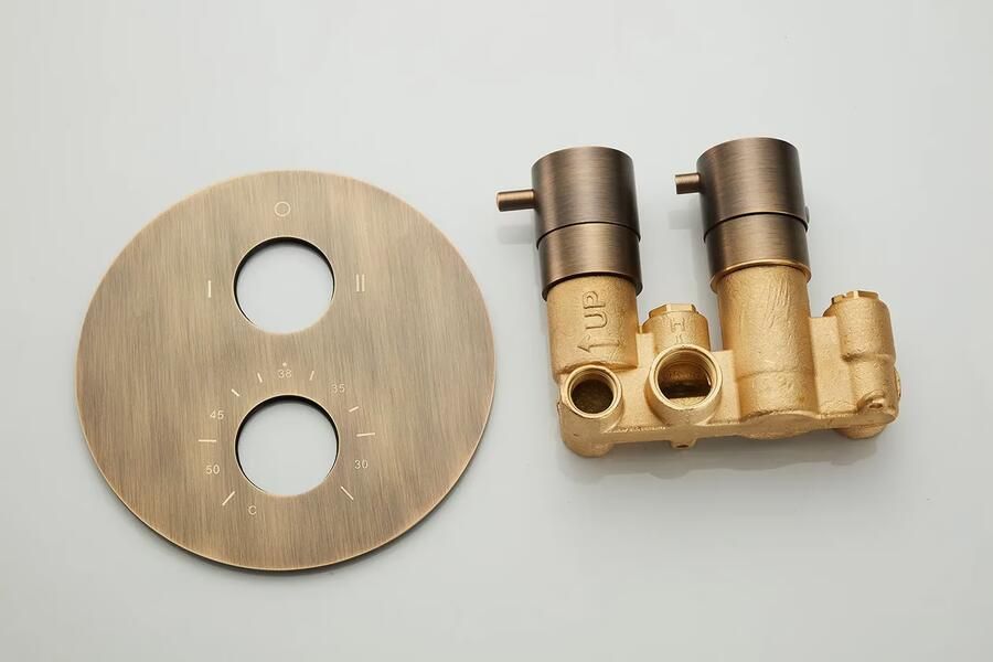 SaniClear Regendouche set Antique | Inbouw | 20 cm | Thermostaatkraan | Rond | Verouderd messing - Foto 2