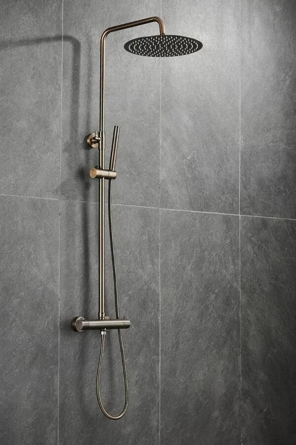 SaniClear Regendouche set Antique | Opbouw | 30 cm | Thermostaatkraan | 2-weg | Rond | Verouderd messing - Foto 2