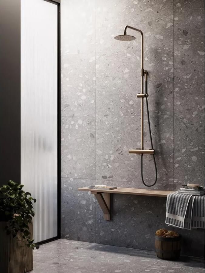 SaniClear Regendouche set Antique Pro | Opbouw | 30 cm | Thermostaatkraan | 2-weg | Rond | Verouderd messing
