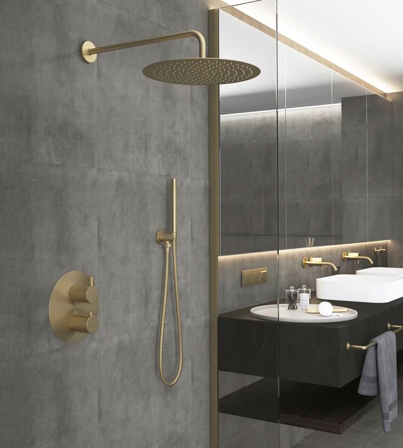 SaniClear Regendouche set Brass | Inbouw | 20 cm | Thermostaatkraan | 2-weg | Rond | Geborsteld Messing mat goud - Foto 2
