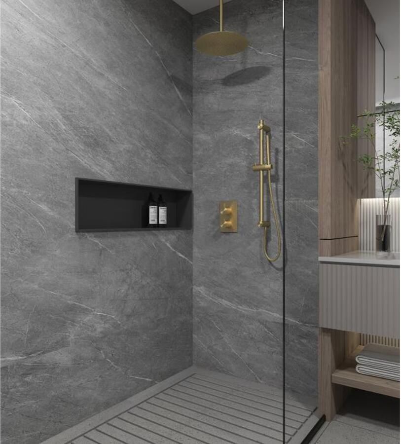SaniClear Regendouche set Brass | Inbouw | 20 cm | Thermostaatkraan | Rond | Geborsteld Messing mat goud