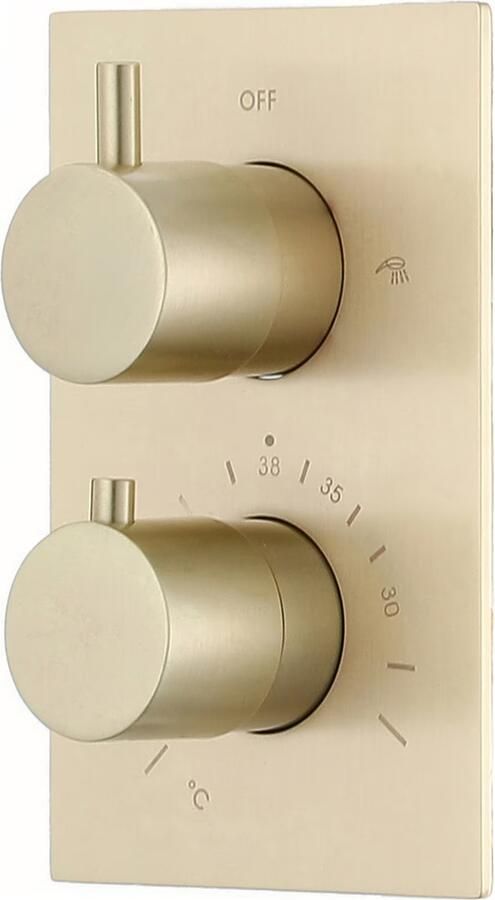 SaniClear Regendouche set Brass Pro | Inbouw | Thermostaatkraan | 2-weg | Rond | Geborsteld messing