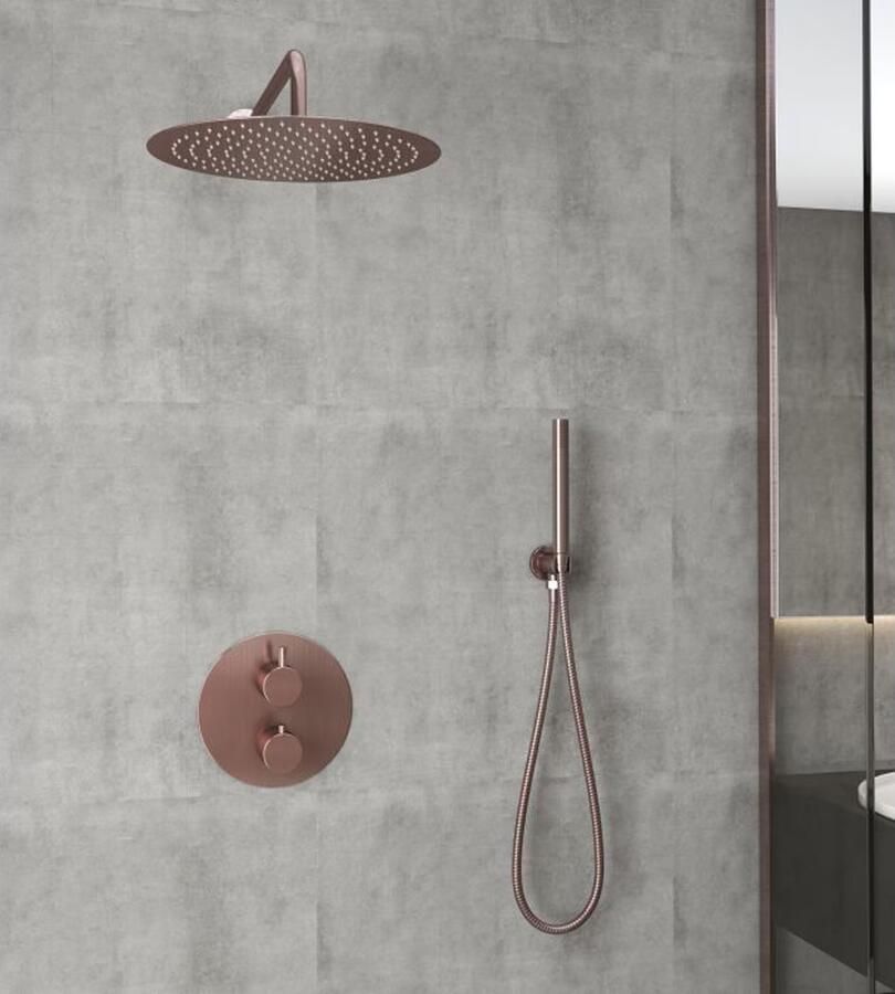 SaniClear Regendouche set Copper | Inbouw | 20 cm | Thermostaatkraan | 2-weg | Rond | Geborsteld koper - Foto 2