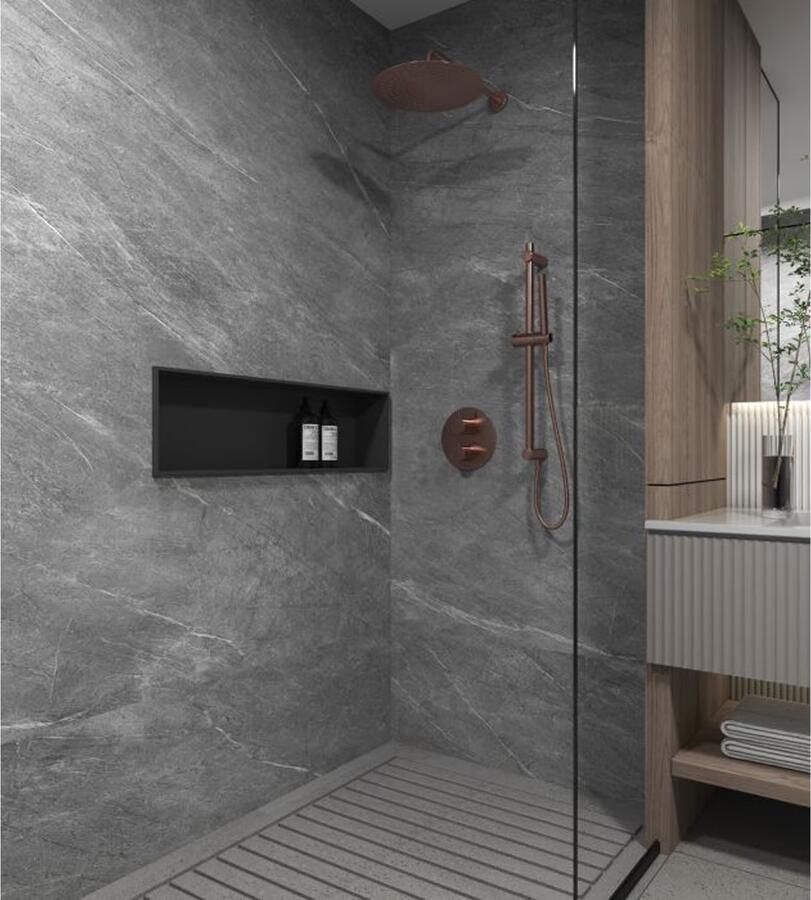 SaniClear Regendouche set Copper | Inbouw | 20 cm | Thermostaatkraan | Rond | Geborsteld koper