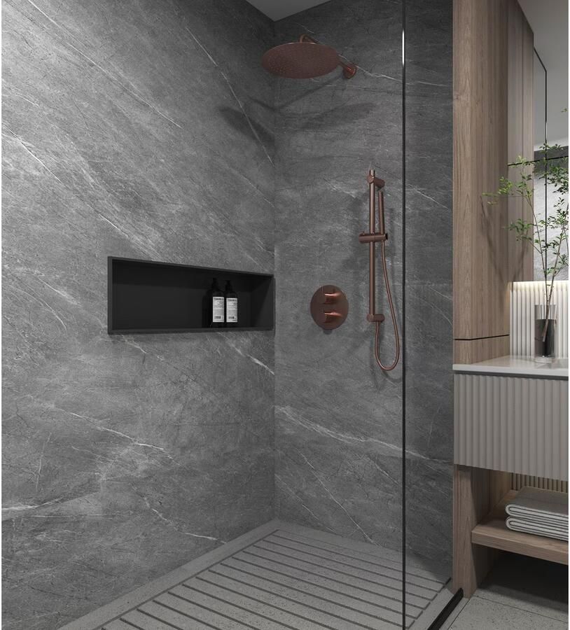 SaniClear Regendouche set Copper | Inbouw | 30 cm | Thermostaatkraan | 2-weg | Rond | Geborsteld koper