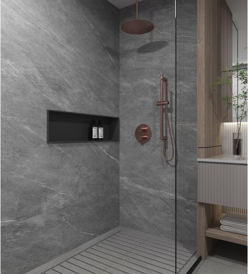 SaniClear Regendouche set Copper | Inbouw | 30 cm | Thermostaatkraan | 2-weg | Rond | Geborsteld koper