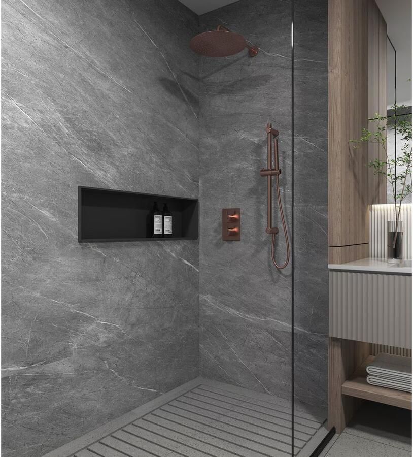 SaniClear Regendouche set Copper | Inbouw | 30 cm | Thermostaatkraan | Rond | Geborsteld koper