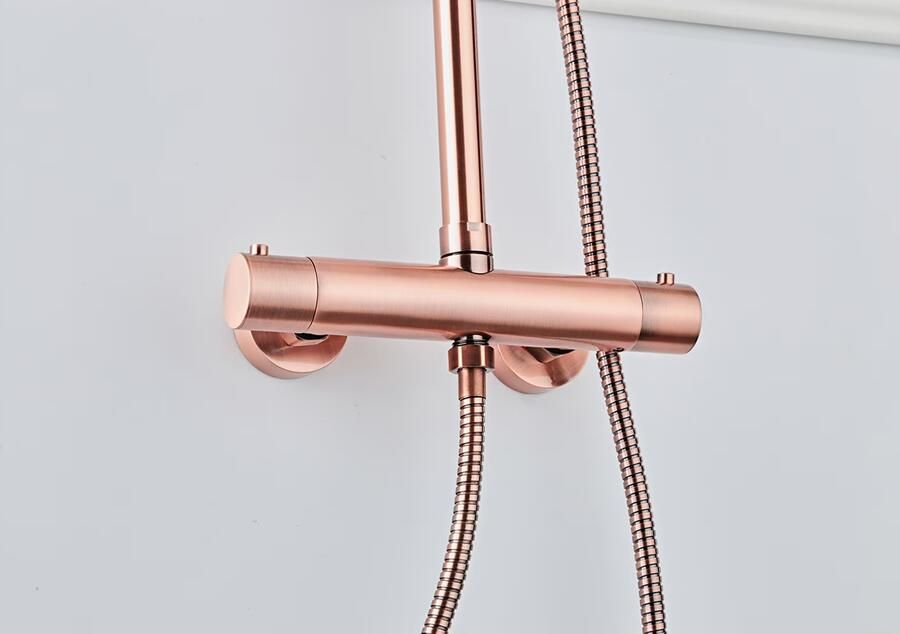 SaniClear Regendouche set Copper | Opbouw | Thermostaatkraan | 2-weg | Rond | Geborsteld koper - Foto 3