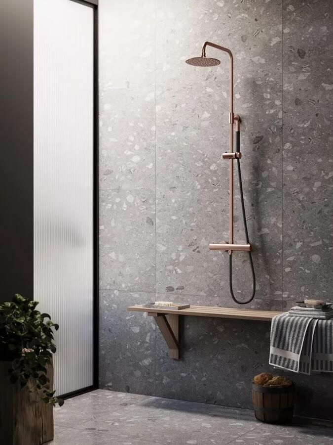 SaniClear Regendouche set Copper Pro | Opbouw | 30 cm | Thermostaatkraan | 2-weg | Rond | Koper geborsteld Zwart - Foto 4