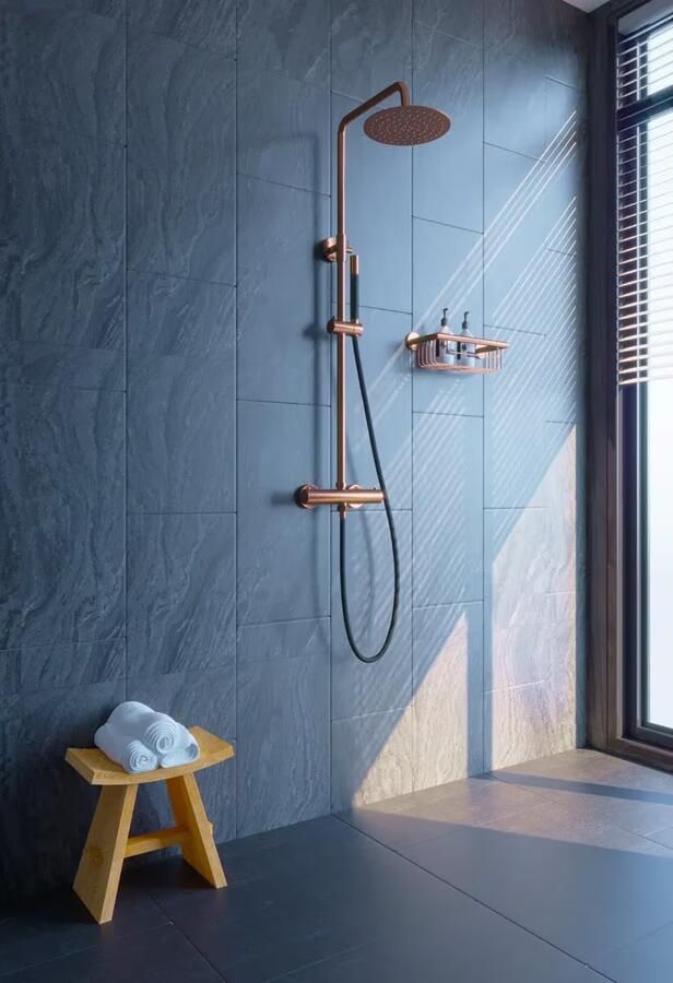 SaniClear Regendouche set Copper Pro | Opbouw | 30 cm | Thermostaatkraan | 2-weg | Rond | Koper geborsteld Zwart - Foto 3