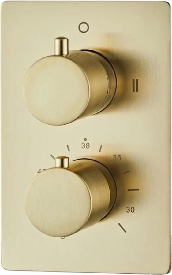 SaniClear Regendouche set Cube | Inbouw | 30x30 cm | Thermostaatkraan | Incl.Inbouwdeel | 2-weg | Rond | Geborsteld Messing mat goud - Foto 3