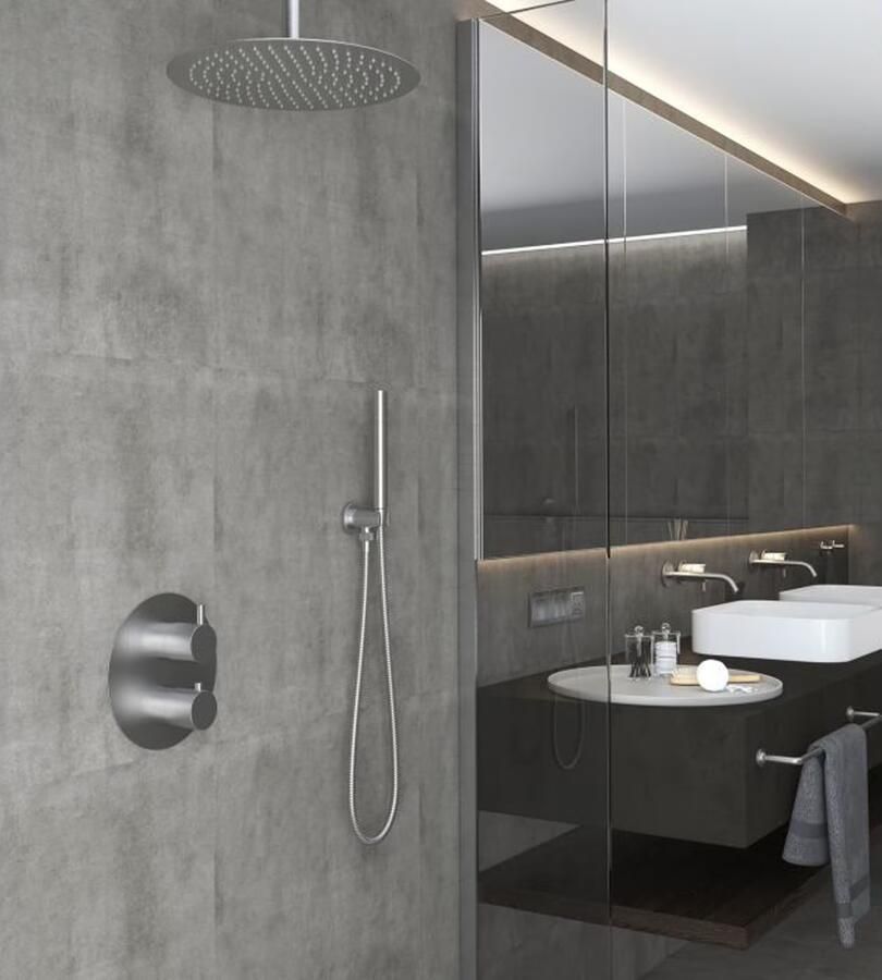 SaniClear Regendouche set Exclusive | Inbouw | 20 cm | Thermostaatkraan | 2-weg | Rond | RVS look