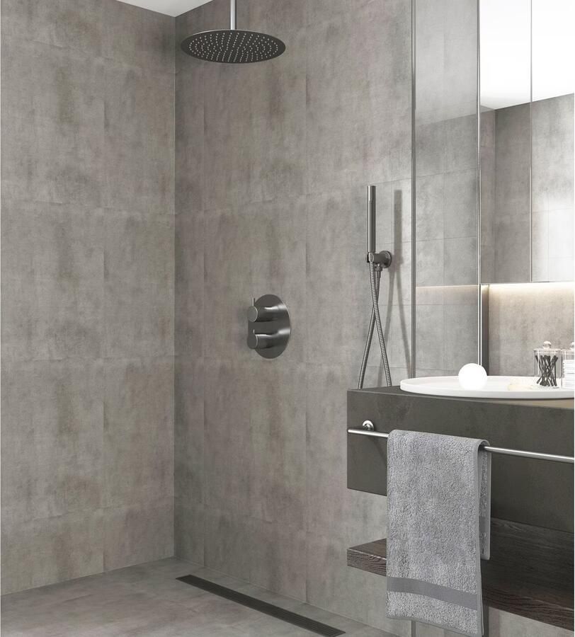 SaniClear Regendouche set Iron | Inbouw | 20 cm | Thermostaatkraan | 2-weg | Rond | Verouderd ijzer Gunmetal