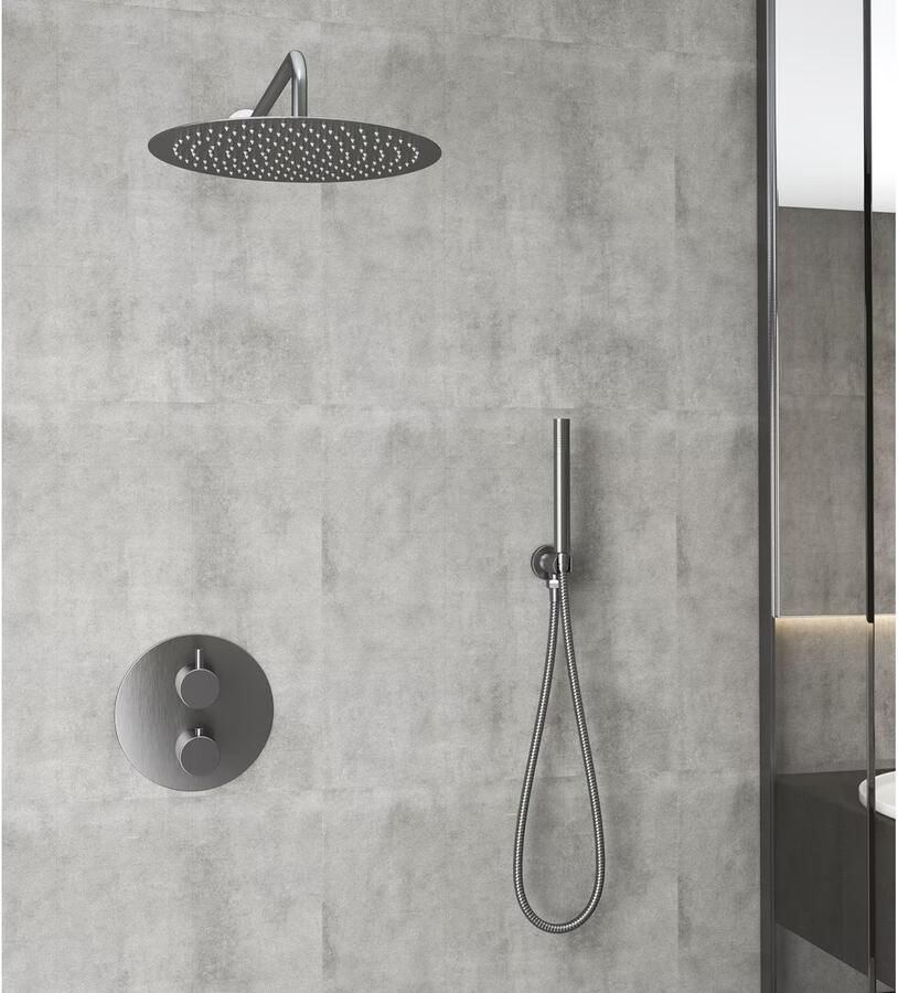 SaniClear Regendouche set Iron | Inbouw | 30 cm | Thermostaatkraan | 2-weg | Rond | Verouderd ijzer Gunmetal