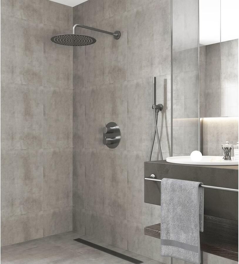 SaniClear Regendouche set Iron | Inbouw | 30 cm | Thermostaatkraan | 2-weg | Rond | Verouderd ijzer Gunmetal - Foto 2