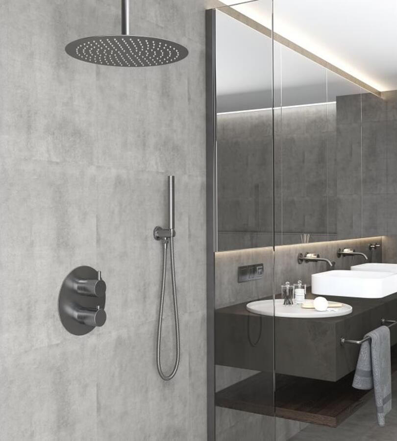 SaniClear Regendouche set Iron | Inbouw | 30 cm | Thermostaatkraan | 2-weg | Rond | Verouderd ijzer Gunmetal - Foto 2