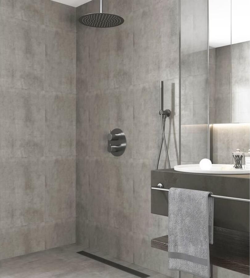 SaniClear Regendouche set Iron | Inbouw | 30 cm | Thermostaatkraan | 2-weg | Rond | Verouderd ijzer Gunmetal