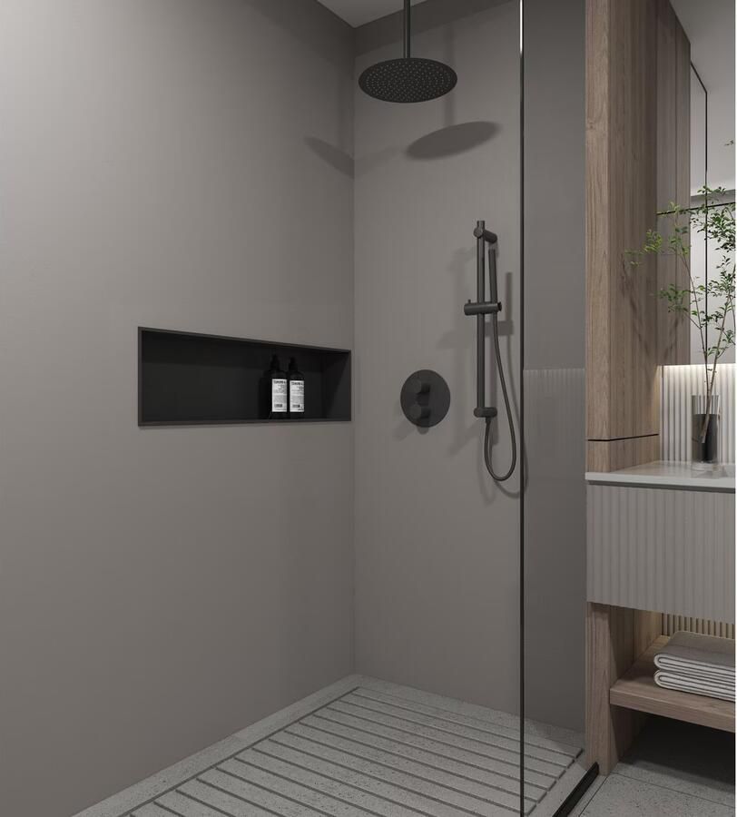 SaniClear Regendouche set Nero | Inbouw | 20 cm | Thermostaatkraan | 2-weg | Rond | Mat zwart
