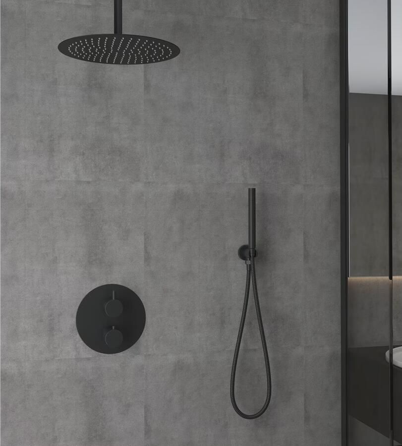 SaniClear Regendouche set Nero | Inbouw | 30 cm | Thermostaatkraan | 2-weg | Rond | Mat zwart - Foto 2