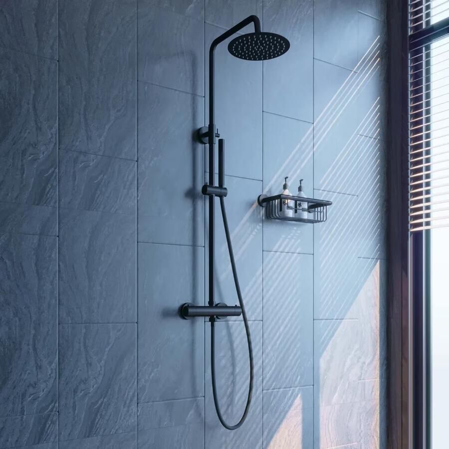 SaniClear Regendouche set Nero | Opbouw | 20 cm | Thermostaatkraan | 2-weg | Rond | Mat zwart