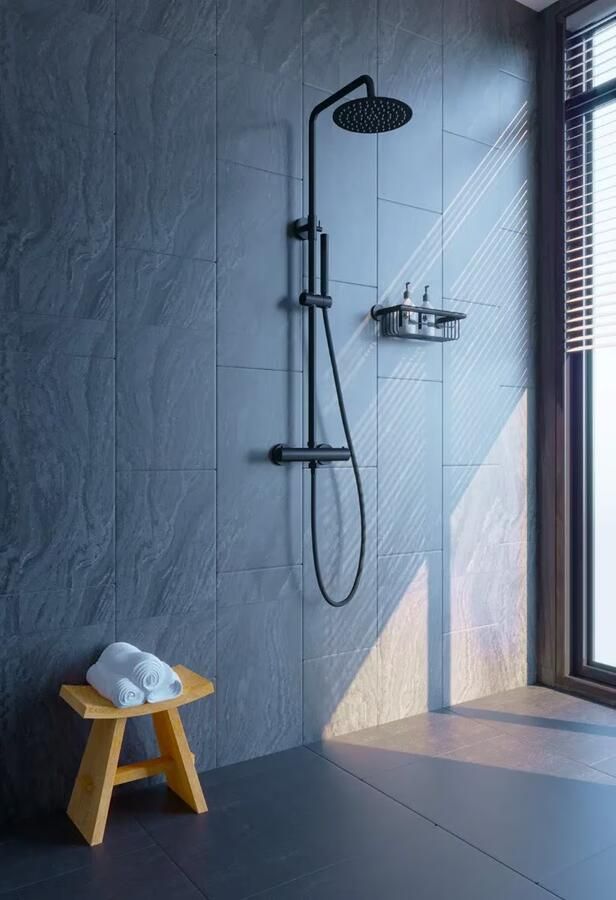 SaniClear Regendouche set Nero | Opbouw | 30 cm | Thermostaatkraan | 2-weg | Rond | Mat zwart - Foto 2