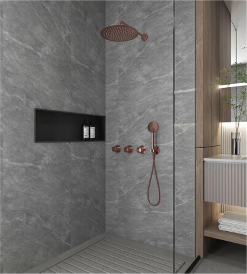 SaniClear Regendouche set Plus | Inbouw | Thermostaatkraan | Rond | Geborsteld koper