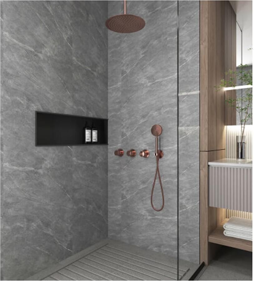 SaniClear Regendouche set Plus | Inbouw | Thermostaatkraan | Rond | Geborsteld koper - Foto 3