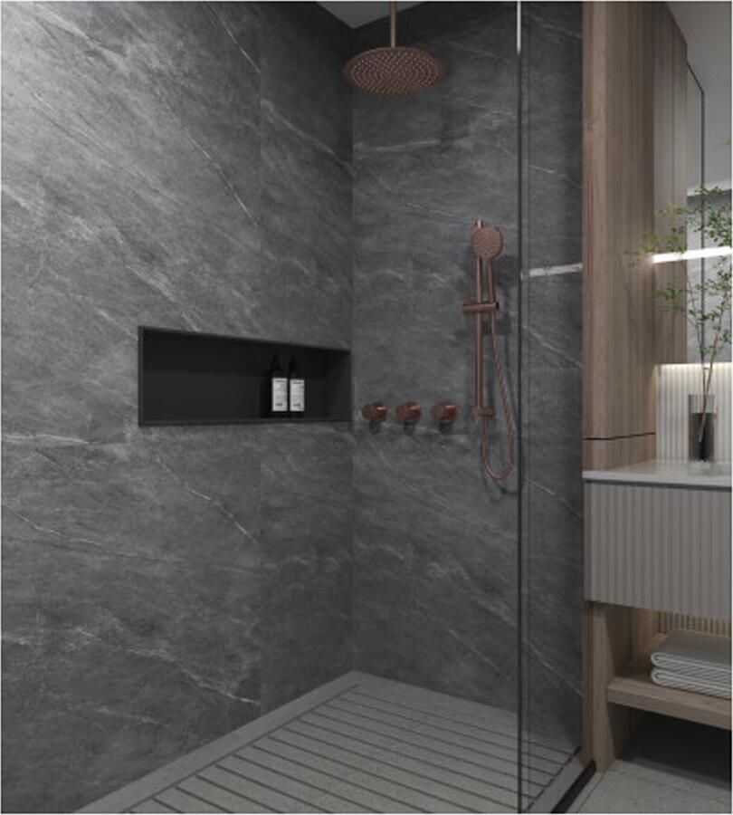 SaniClear Regendouche set Plus | Inbouw | Thermostaatkraan | Rond | Geborsteld koper - Foto 3
