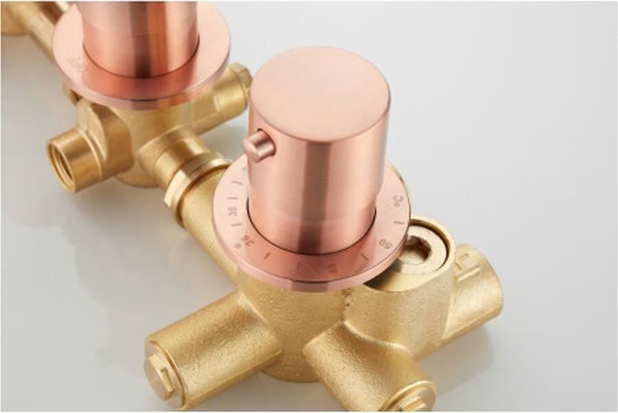 SaniClear Regendouche set Plus | Inbouw | Thermostaatkraan | Rond | Geborsteld koper