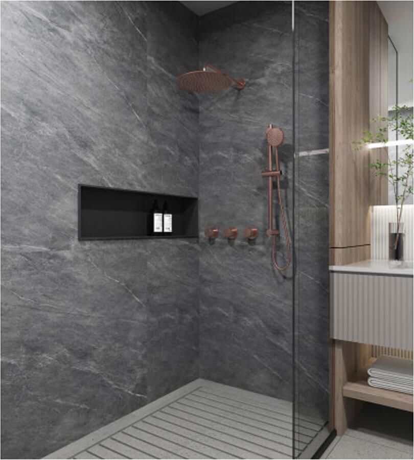 SaniClear Regendouche set Plus | Inbouw | Thermostaatkraan | Rond | Geborsteld koper