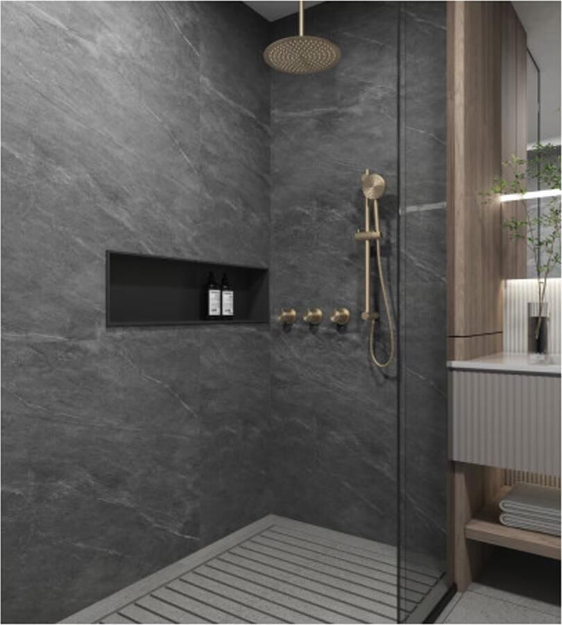 SaniClear Regendouche set Plus | Inbouw | Thermostaatkraan | Rond | Geborsteld messing