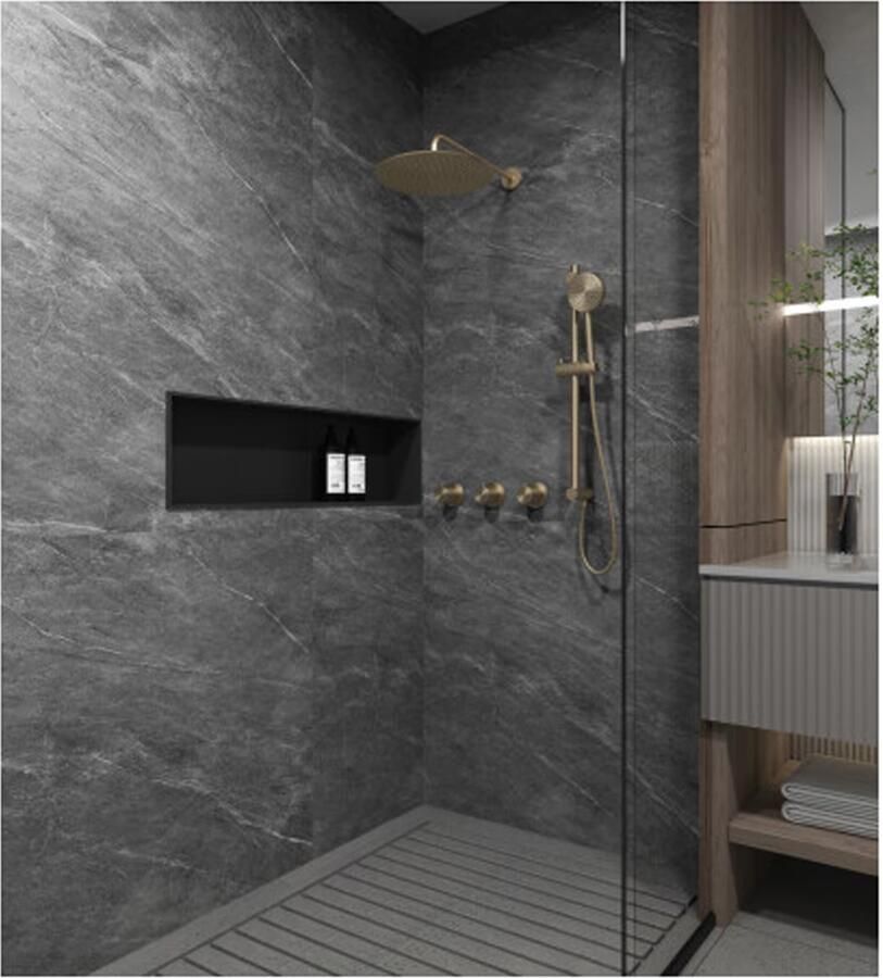 SaniClear Regendouche set Plus | Inbouw | Thermostaatkraan | Rond | Geborsteld messing