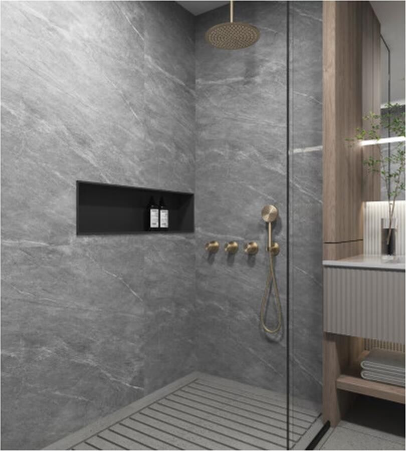 SaniClear Regendouche set Plus | Inbouw | Thermostaatkraan | Rond | Geborsteld messing