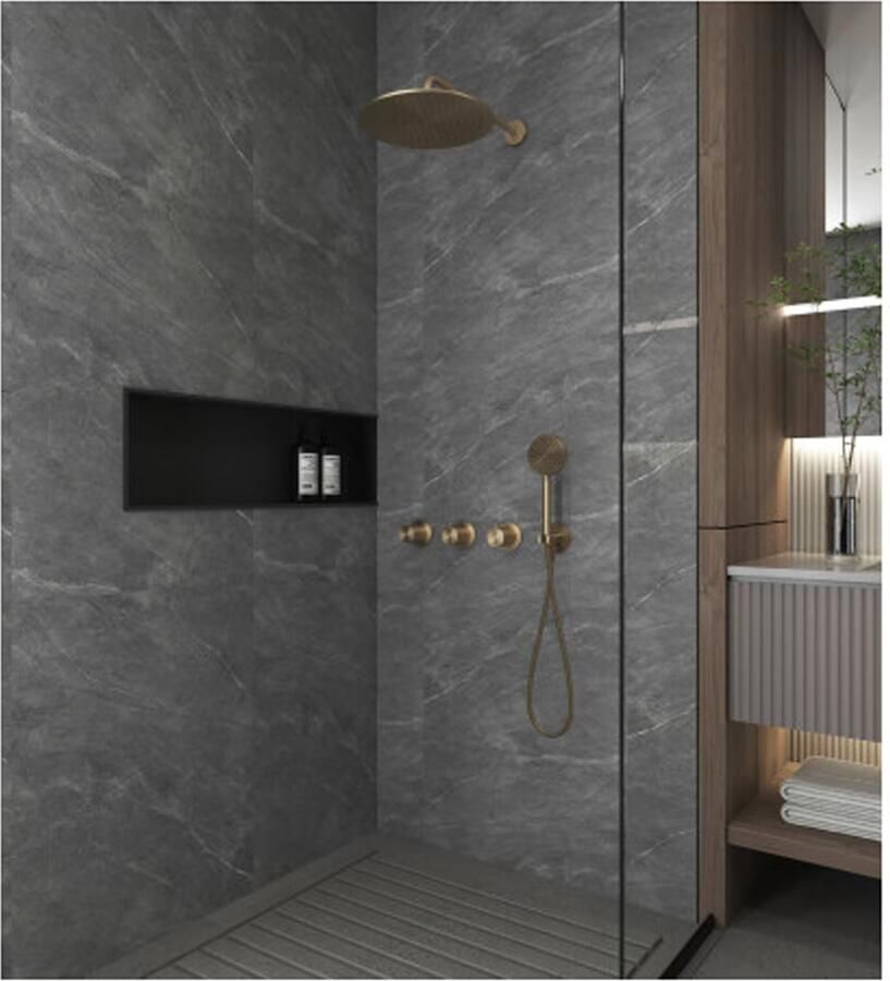SaniClear Regendouche set Plus | Inbouw | Thermostaatkraan | Rond | Geborsteld messing - Foto 3