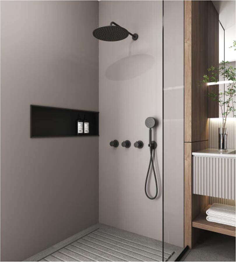 SaniClear Regendouche set Plus | Inbouw | Thermostaatkraan | Rond | Mat zwart - Foto 3