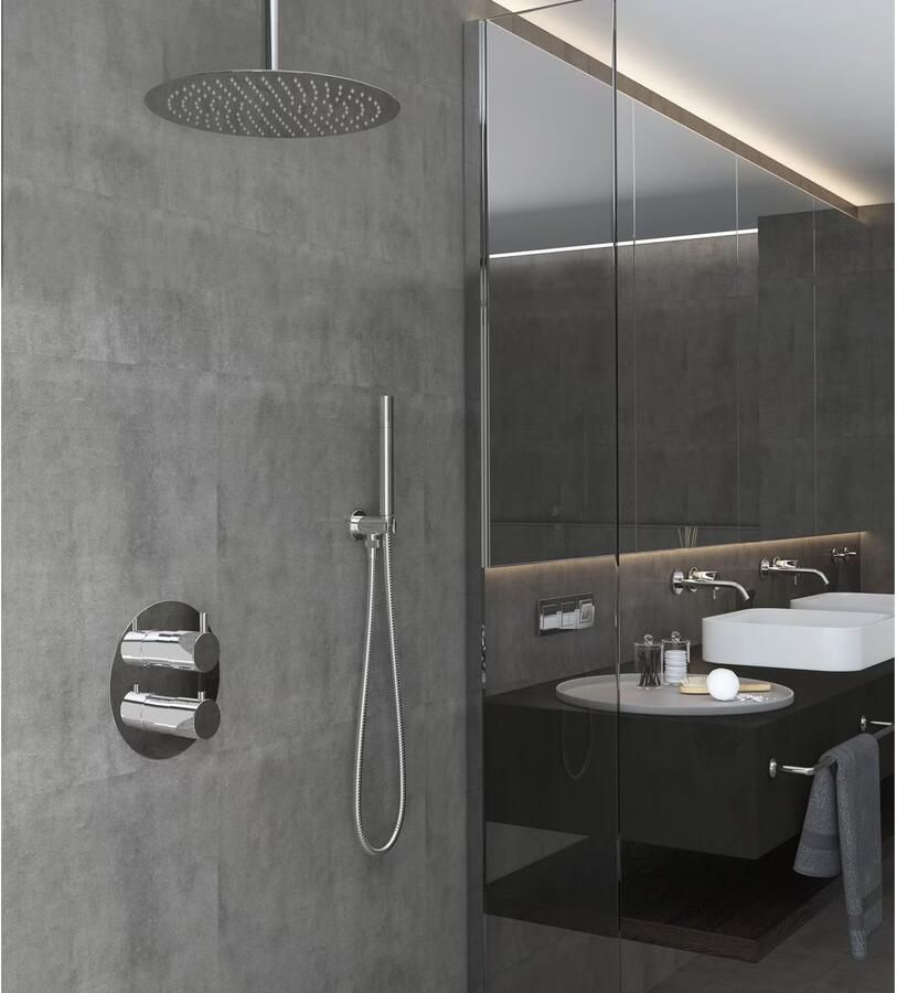 SaniClear Regendouche set Talpa | Inbouw | 20 cm | Thermostaatkraan | 2-weg | Rond | Chroom - Foto 2