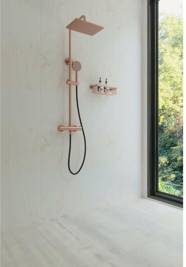 SaniClear Regendouche set Vision Pro | Opbouw | Thermostaatkraan | 2-weg | Geborsteld koper