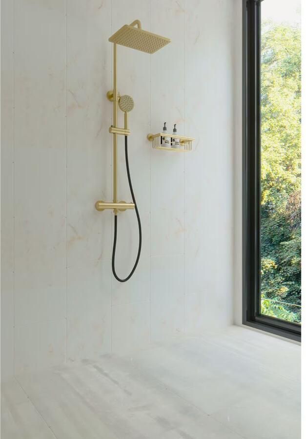 SaniClear Regendouche set Vision Pro | Opbouw | Thermostaatkraan | 2-weg | Geborsteld messing